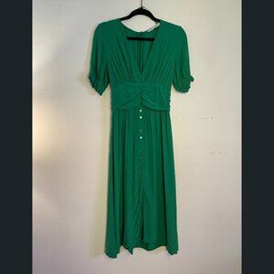 ZARA Green Ruched Waist Midi Dress